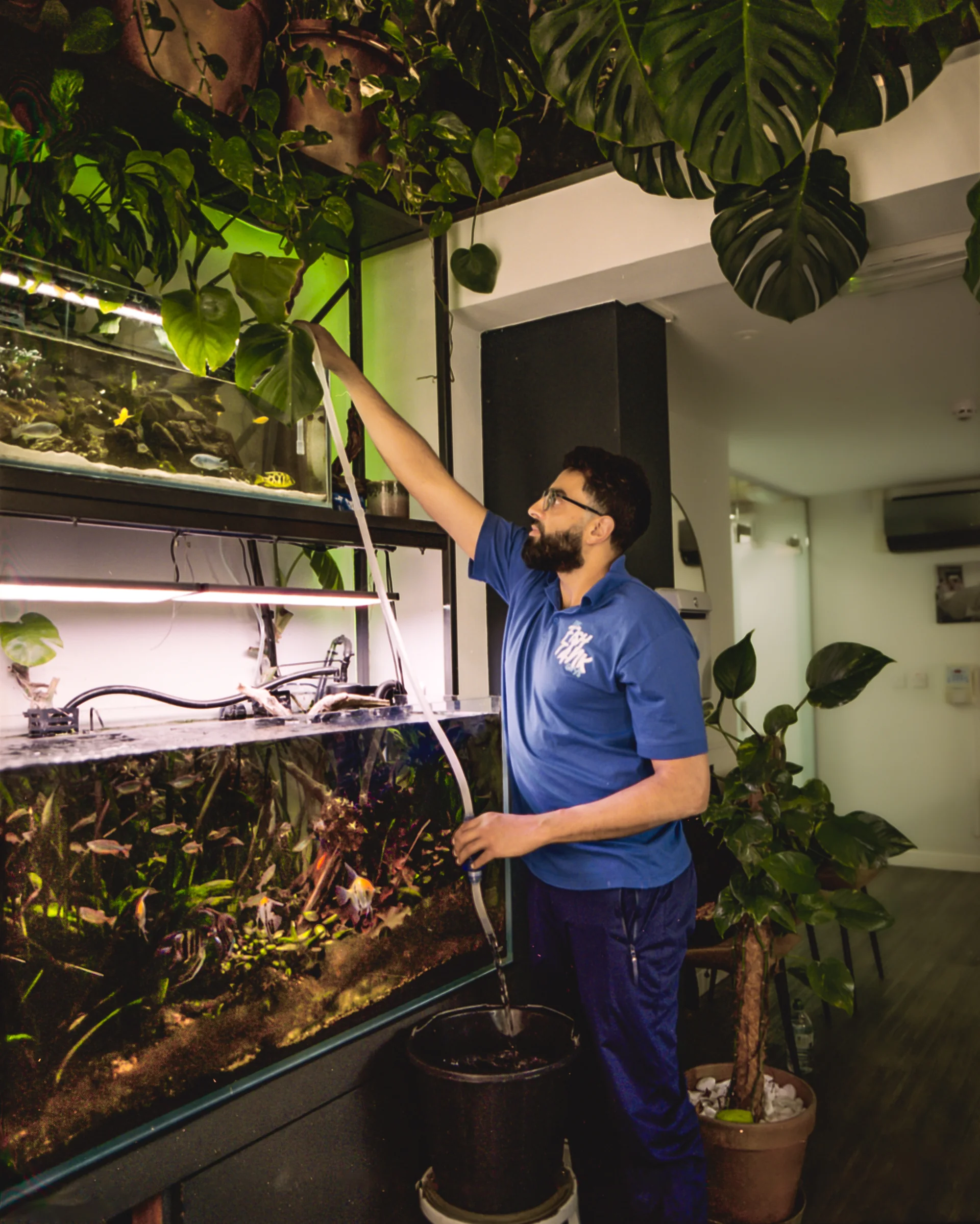 Majid inspecting an aquarium system
